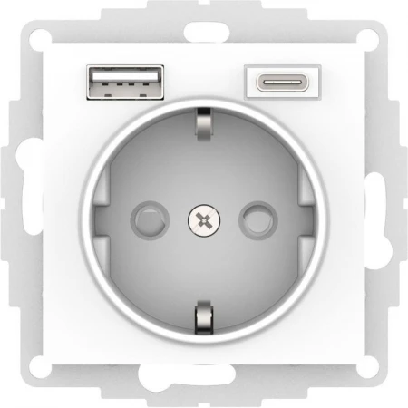 Розетка 2К+З/2хUSB Systeme Electric AtlasDesign 16A 250V Type A+С белая ATN000132