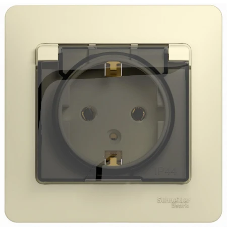 Розетка 2К+З Systeme Electric Glossa 16A 250V со шторками и крышкой бежевая GSL000246