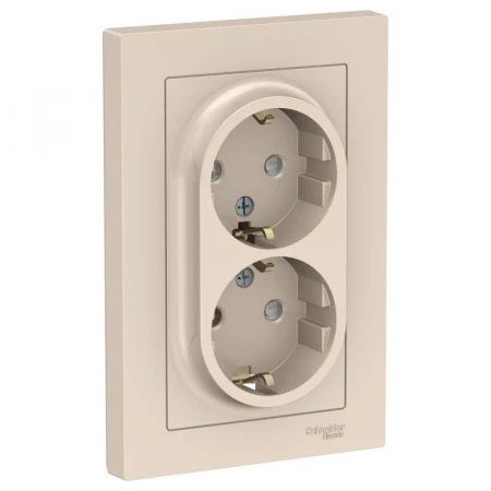 Розетка двойная 2К+З Systeme Electric AtlasDesign 16A 250V со шторками бежевая ATN000226