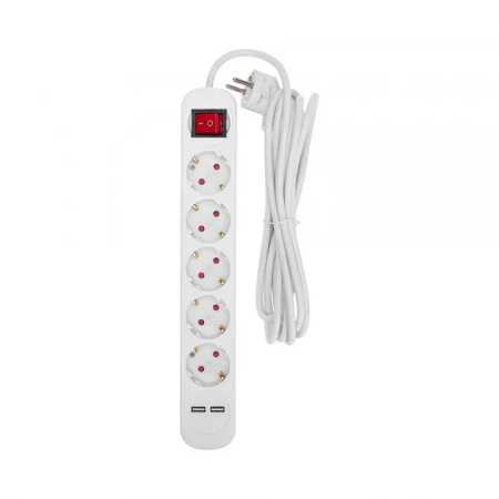 Удлинитель STANDARD 5 гнезд, 3м, 3х1,0мм², с/з, с выключателем, 2 USB, белый REXANT 13-4035