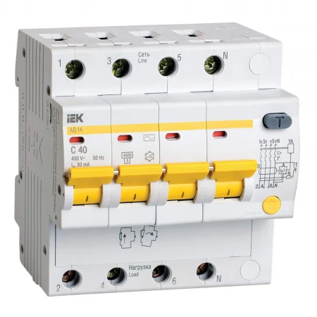 KARAT Дифференциальный автомат АД14 4P 40А 30мА тип AC IEK MAD10-4-040-C-030